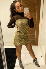 Gold Glitter Straight Neck Mini Dress - Alanis-Dresses