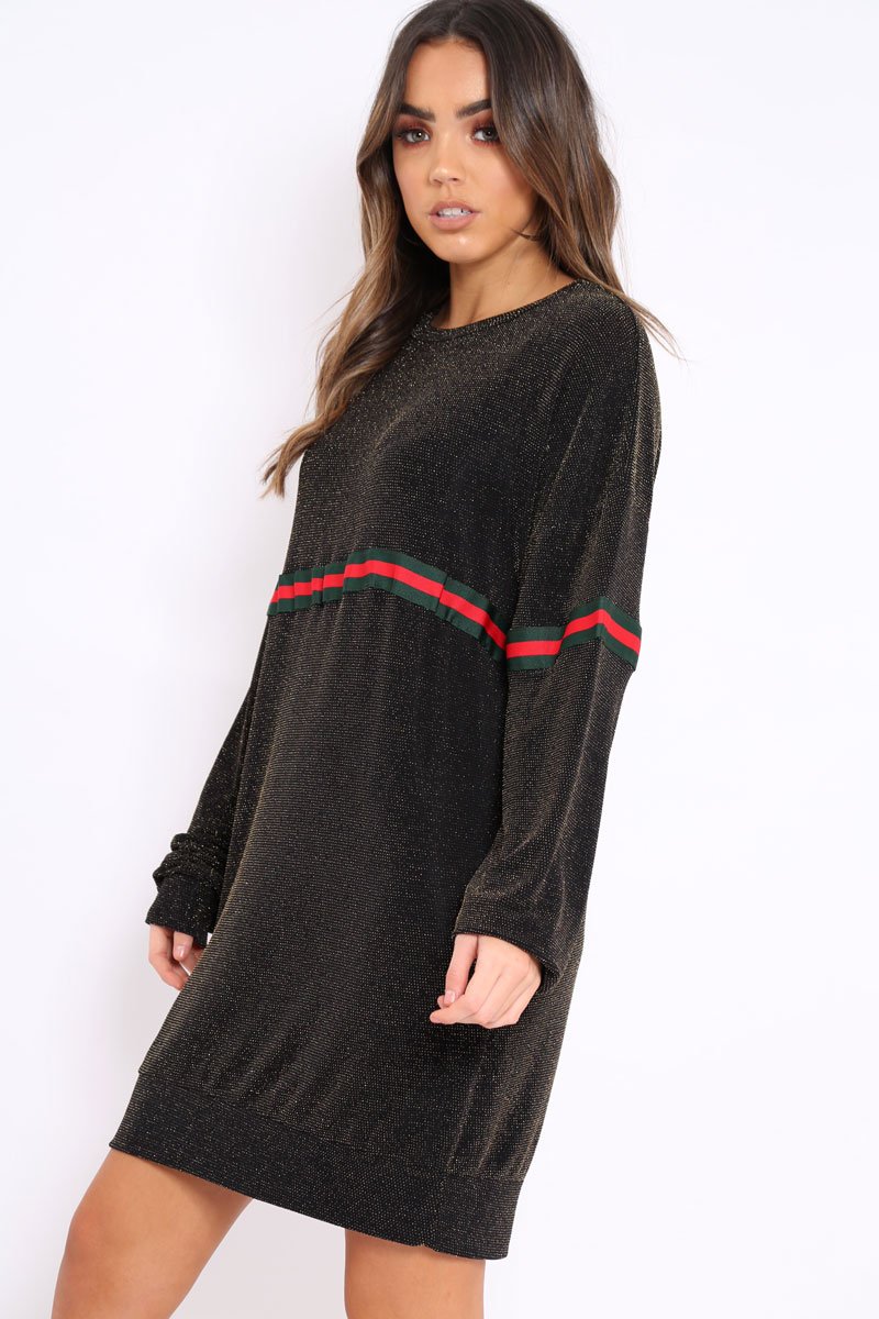 Gold Glitter Stripe Jumper Dress - Finley-Dresses