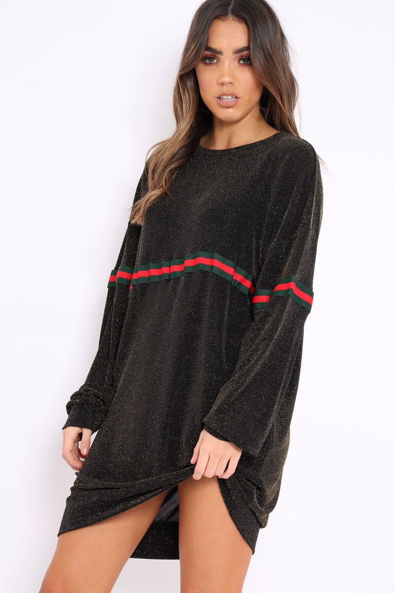 Gold Glitter Stripe Jumper Dress - Finley-Dresses