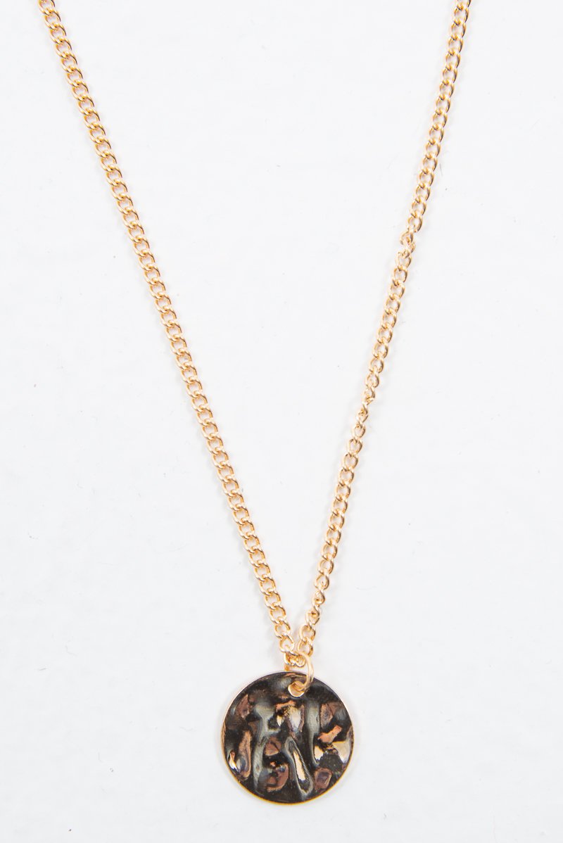 Gold Hammered Disc Drop Necklace - Elysse-Jewellery