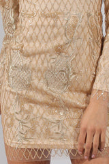 Gold High Neck Sequin Embellished Bodycon Dress - Laila-Dresses