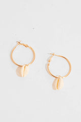 Gold Hoop Shell Drop Earrings - Evangelia-Jewellery