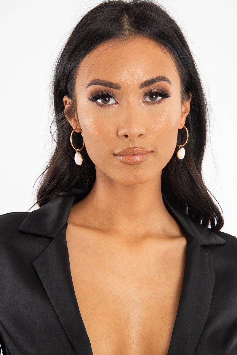 Gold Hoop Shell Drop Earrings - Evangelia-Jewellery