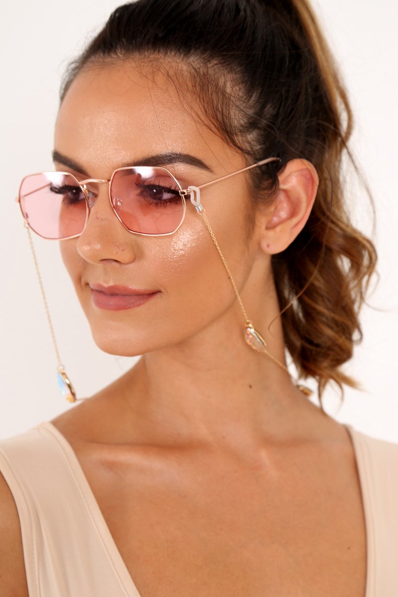 Gold Iridescent Tear Drop Sunglasses Chain - Ricki-Sunglasses