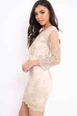 Gold Lace Up Back Mini Dress - Cloe-Dresses