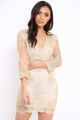 Gold Lace Up Back Mini Dress - Cloe-Dresses