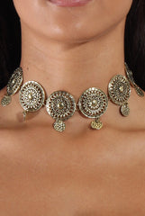 Gold Large Metal Medallion Choker - Aphrodite-Accessories