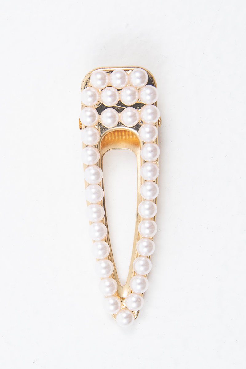 Gold Large Pearl Detail Crocodile Clip - Yvette-Hair