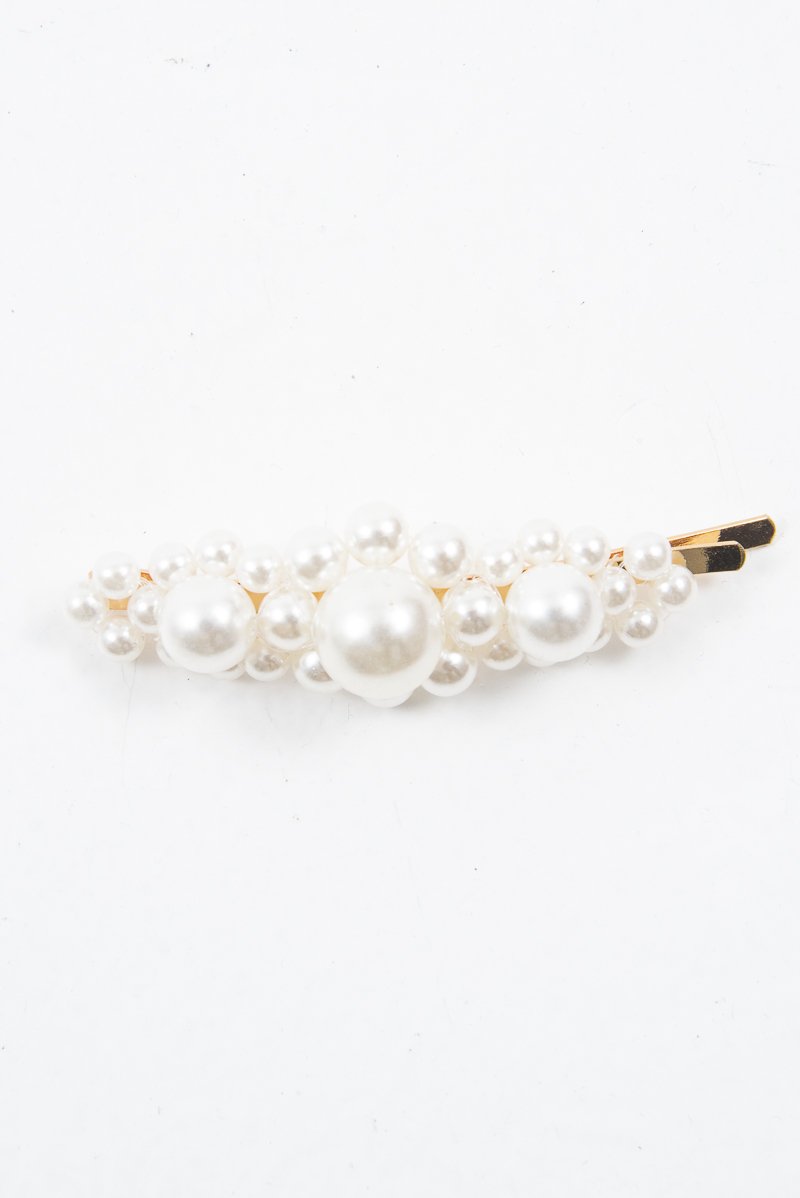 Gold Large Pearl Detail Slide Barrette - Willow-Hair