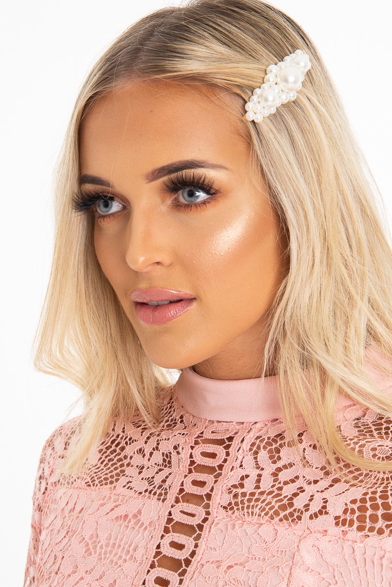 Gold Large Pearl Detail Slide Barrette - Willow-Hair