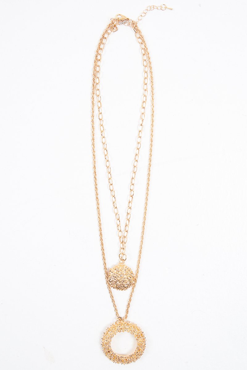 Gold Layered Circle Drop Necklace - Aries-Jewellery