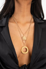 Gold Layered Circle Drop Necklace - Aries-Jewellery