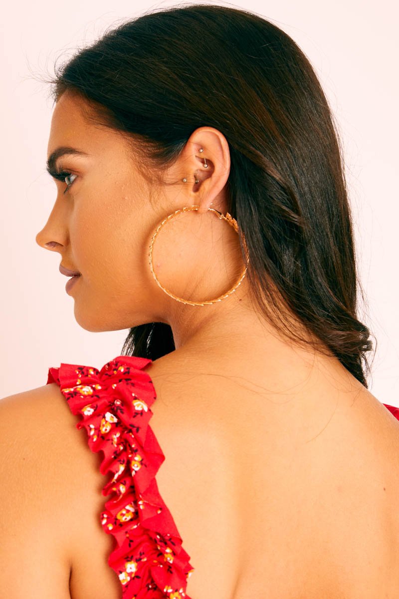 Gold Leaf Design Hoop Earrings - Roxi-Jewellery