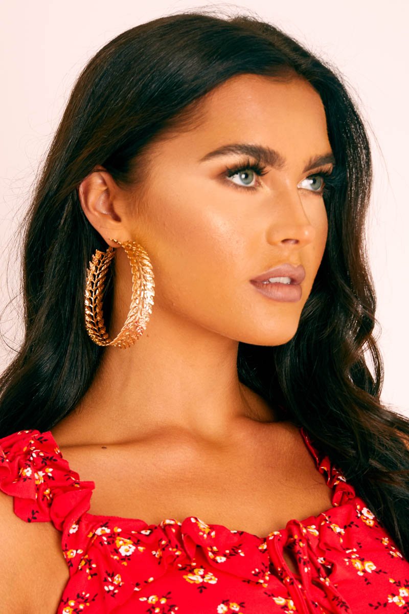 Gold Leaf Design Hoop Earrings - Roxi-Jewellery