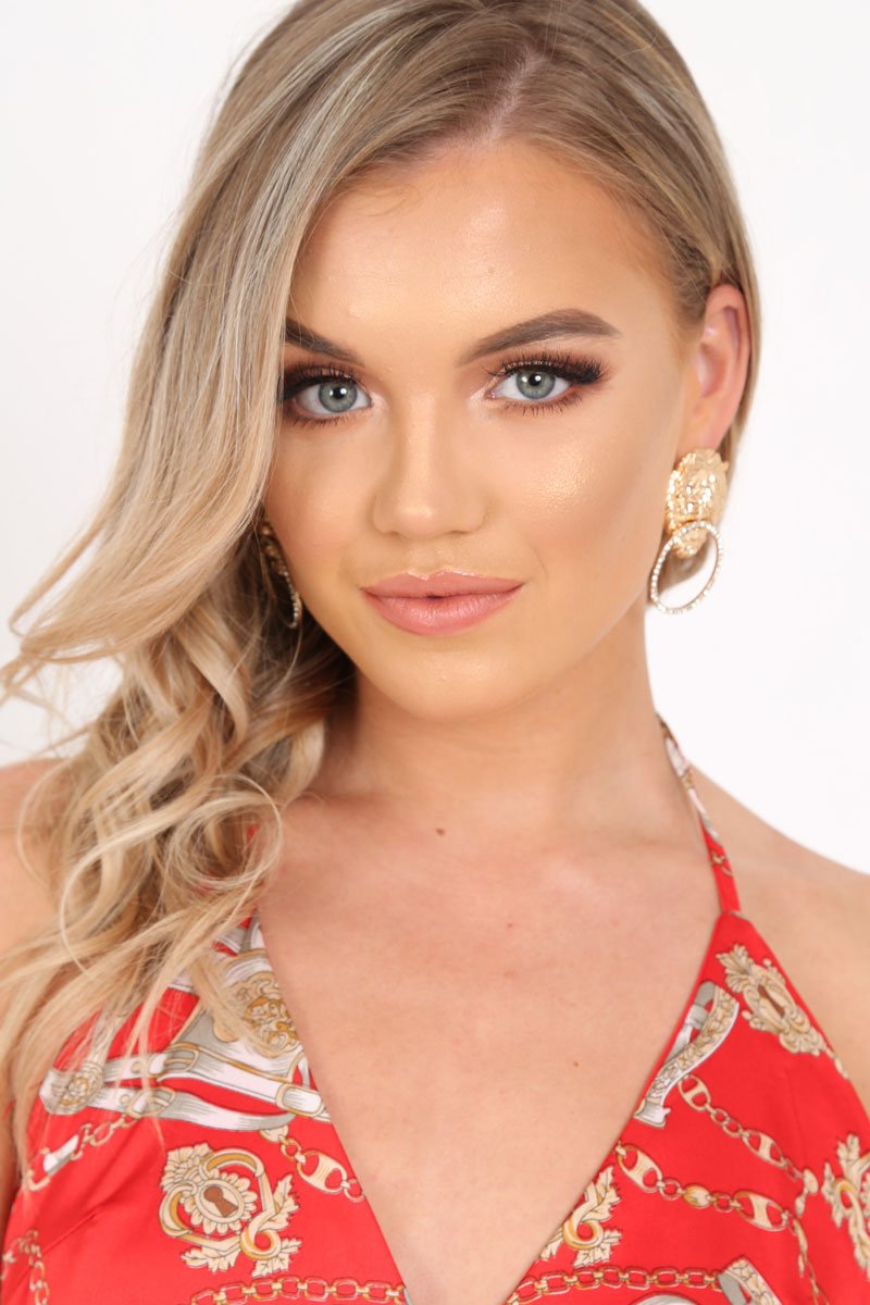 Gold Lion Head Diamante Hoop Earrings - Simba-Jewellery