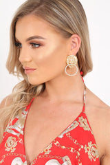 Gold Lion Head Diamante Hoop Earrings - Simba-Jewellery