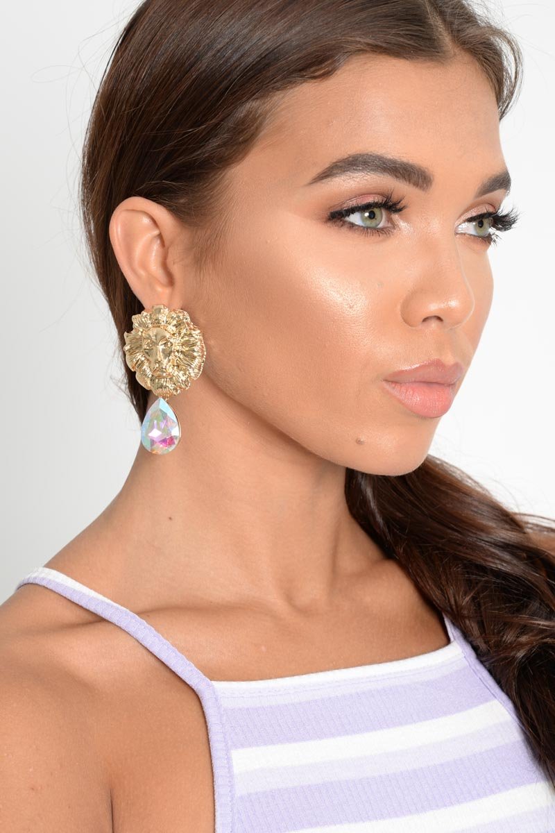 Gold Lion Teardrop Earrings - Genecis-Jewellery