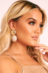 Gold Marble Pendant Statement Earrings - Jaylia-Jewellery