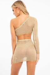 Gold Mesh One Sleeve Crop Top Skirt Co-ord - Tyriana-Co-ords