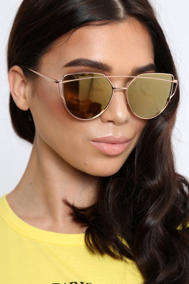 Gold Metal Frame Aviator Sunglasses - Nell-Sunglasses