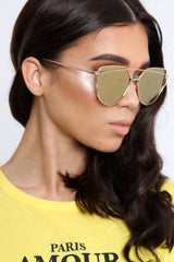 Gold Metal Frame Aviator Sunglasses - Nell-Sunglasses