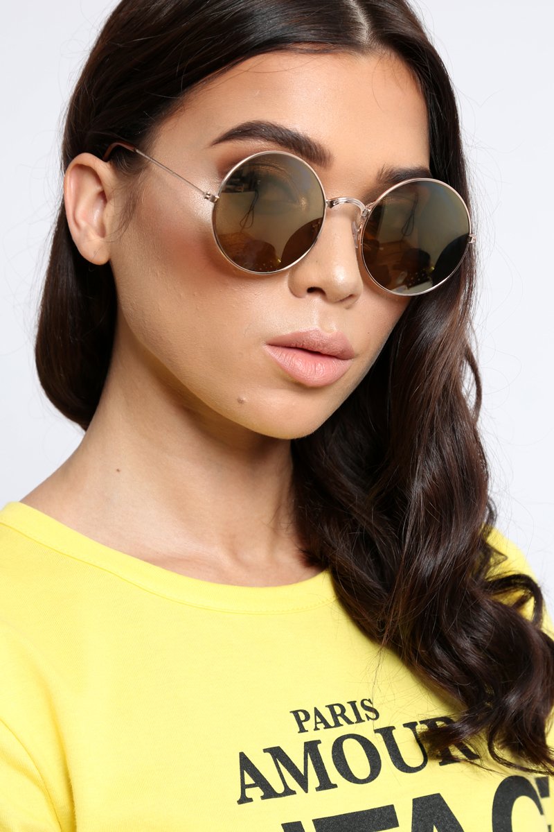 Gold Metal Frame Round 90s Sunglasses Rebellious Fashion 