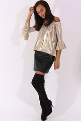 Gold Metallic Bardot Bell Sleeve Top - Nova-Tops