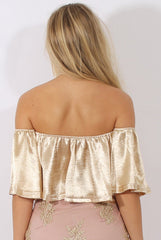 Gold Metallic Bardot Choker Top - Raniyah-Tops