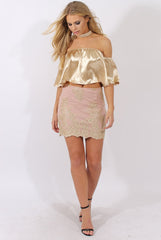 Gold Metallic Bardot Choker Top - Raniyah-Tops