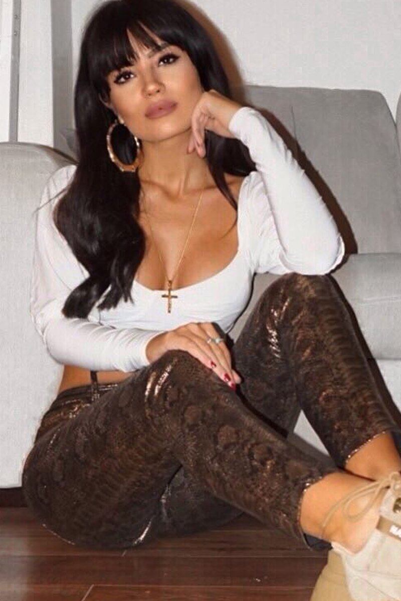 Gold Metallic Coated Snake Print Jeans - Tamsin-Jeans