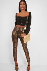 Gold Metallic Coated Snake Print Jeans - Tamsin-Jeans