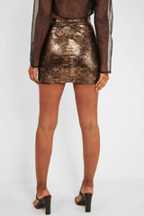 Gold Metallic Coated Snake Print Skirt - Rylee-Skirts