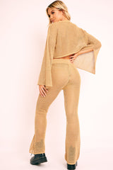 Gold Metallic Crochet Trouser Crop Top Co-ord - Natia-Co-ords