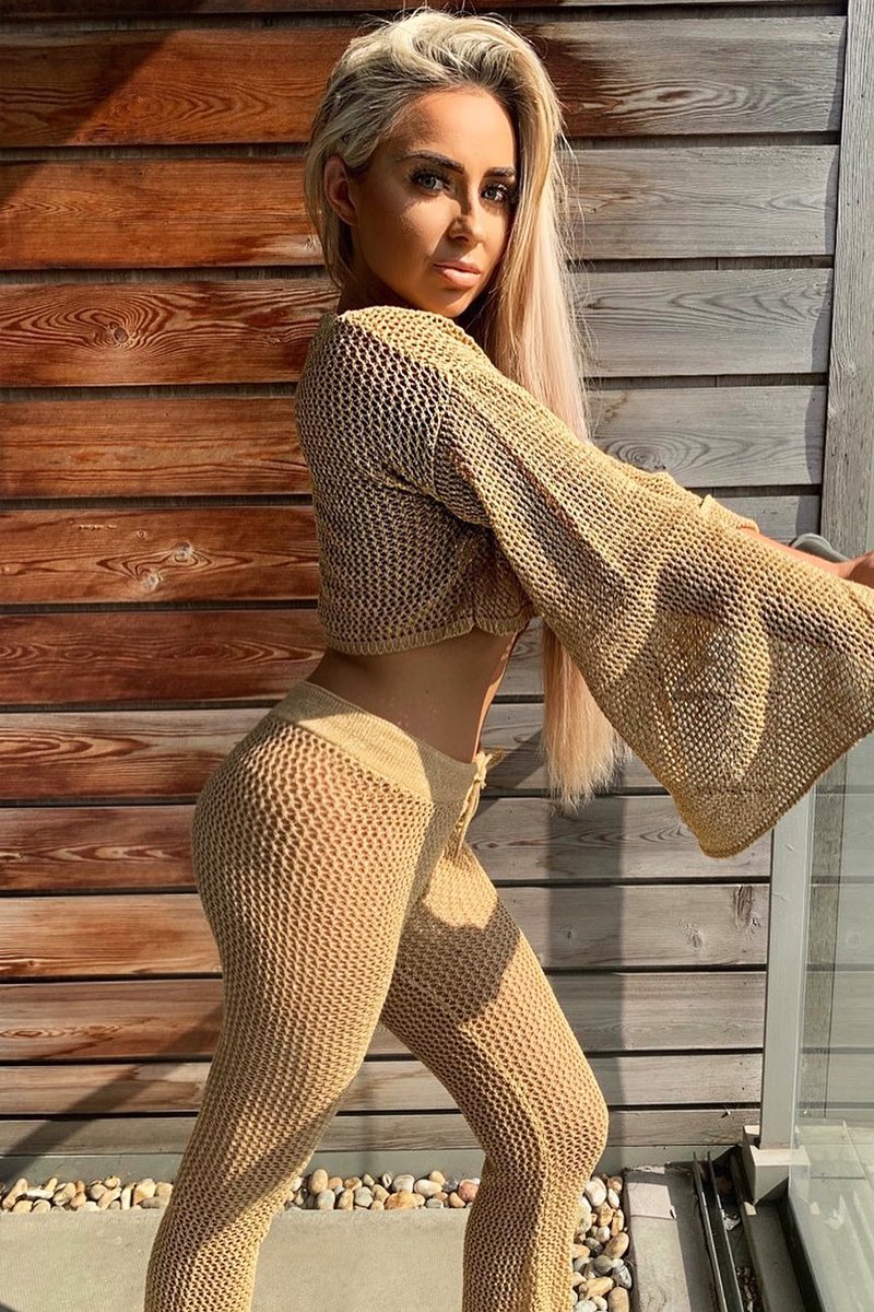 Gold Metallic Crochet Trouser Crop Top Co-ord - Natia-Co-ords