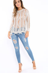 Gold Metallic Distressed Jumper - Hannan-Tops