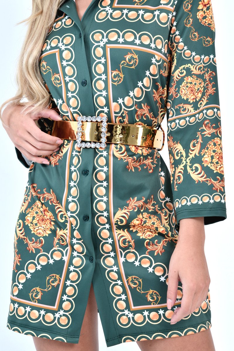 Gold Metallic Embellished Buckle Belt - Oneita-Belts