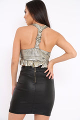 Gold Metallic Frill Hem Racer Back Crop Top - Lucie-Crop Tops