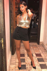 Gold Metallic Frill Hem Racer Back Crop Top - Lucie-Crop Tops