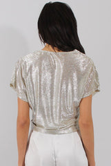 Gold Metallic Front Knot Batwing Top - Perrie-Tops