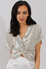 Gold Metallic Front Knot Batwing Top - Perrie-Tops