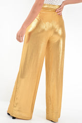 Gold Metallic High Waist Wide Leg Trousers - Lissette-Trousers
