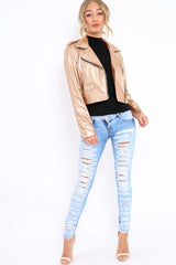 Gold Metallic Leather Jacket - Adrienne-Jackets
