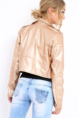 Gold Metallic Leather Jacket - Adrienne-Jackets