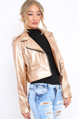 Gold Metallic Leather Jacket - Adrienne-Jackets