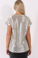 Gold Metallic Shimmer Top - Fearne-Tops