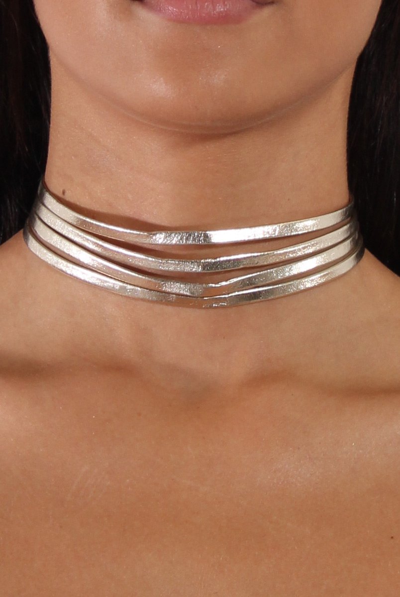 Gold Metallic Strappy Choker - Amalia-Accessories