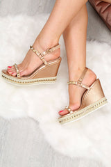 Gold Metallic Wedge Sandals - Starlet-Sandals