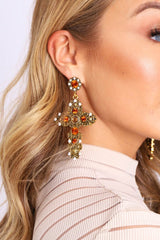 Gold Ornate Embellished Cross Earrings - Sayuri-Jewellery