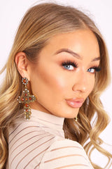 Gold Ornate Embellished Cross Earrings - Sayuri-Jewellery