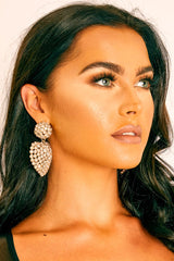 Gold Oversized Diamante Heart Pendant Earrings - Tylar-Jewellery